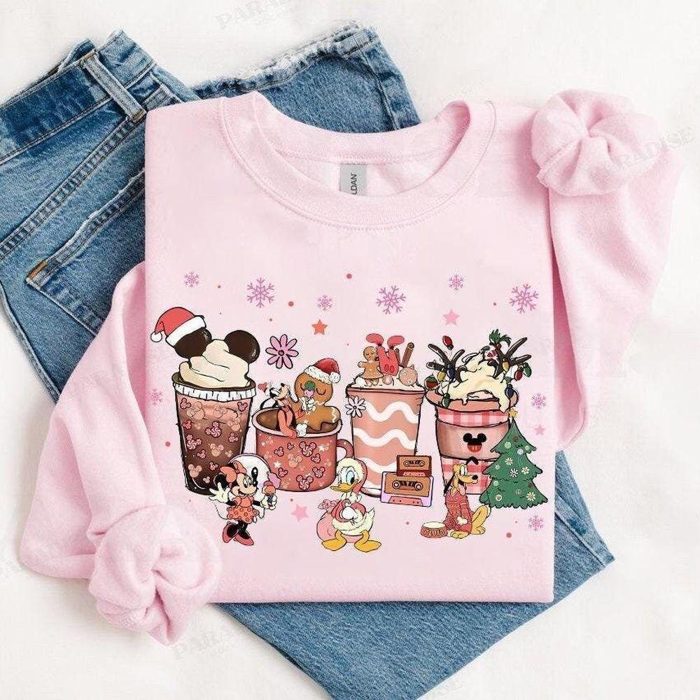 Mickey And Friends Pink Christmas Coffee Latte Cup Vuitino Shirt
